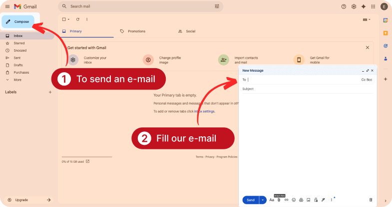 Email interface showing where to compose